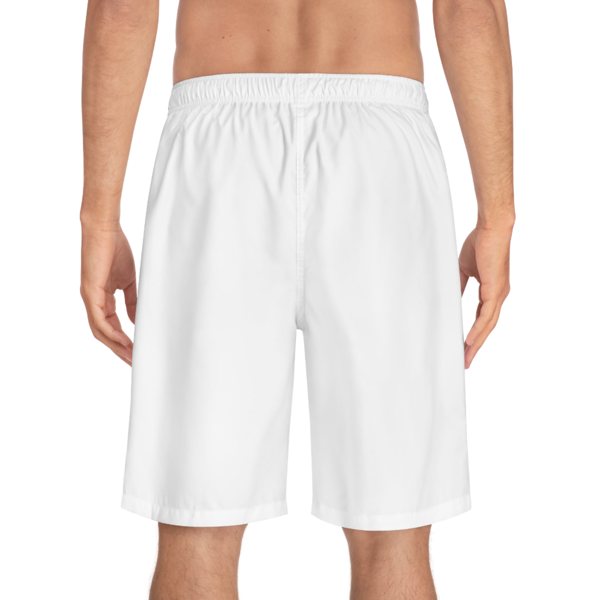 Men's White Board Shorts – Minimal Surf Logo Swim Trunks