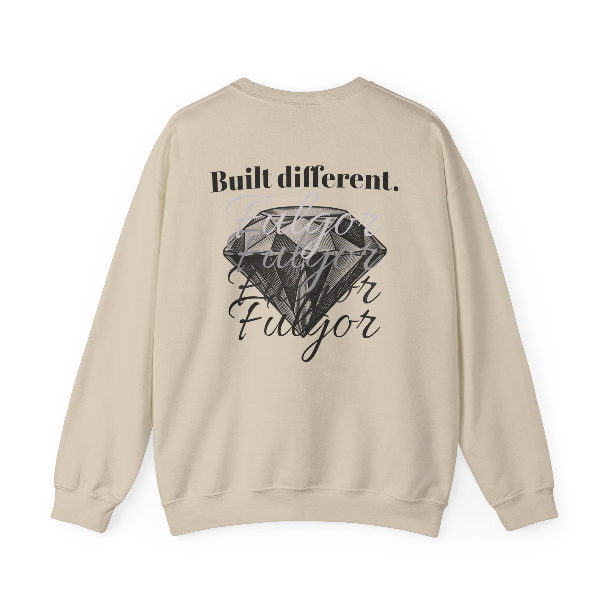 Fulgor Diamond Crewneck Sweatshirt — "Built Different." Graphic Pullover