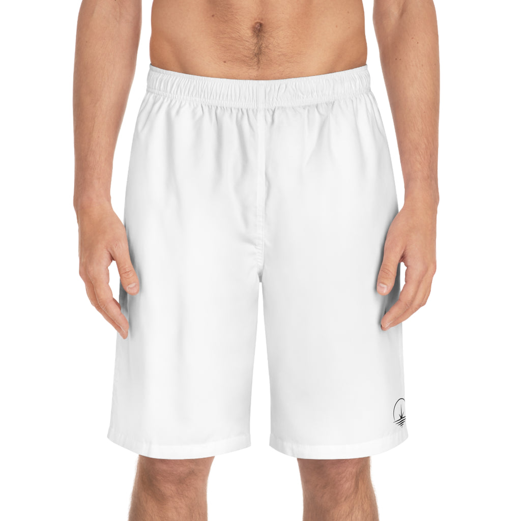 Men's White Board Shorts – Minimal Surf Logo Swim Trunks