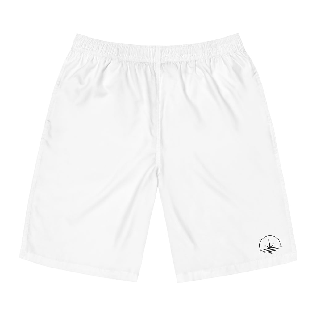Men's White Board Shorts – Minimal Surf Logo Swim Trunks