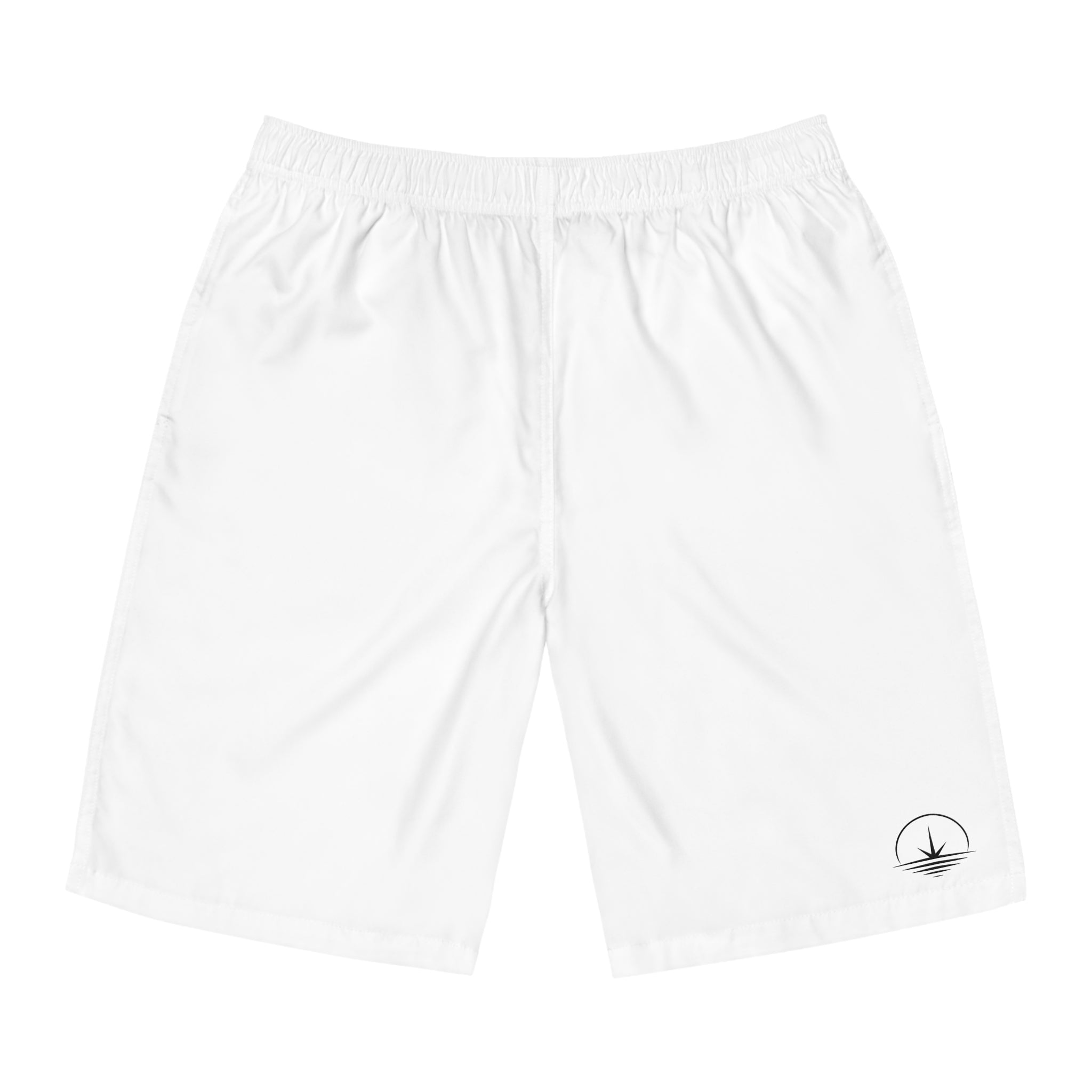 Men's White Board Shorts – Minimal Surf Logo Swim Trunks