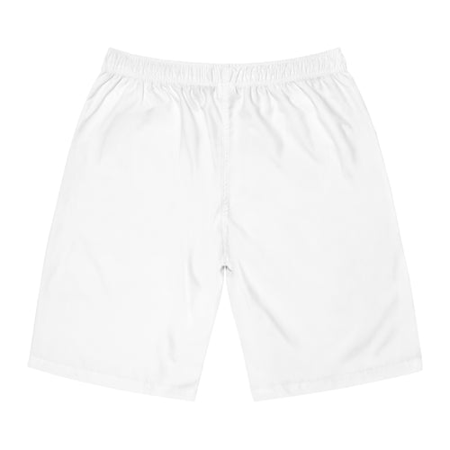 Men's White Board Shorts – Minimal Surf Logo Swim Trunks
